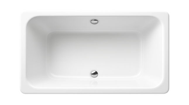 Acrylic bathtub with a rectangular shape and smooth surface, suitable for minimalist cottage bathrooms.