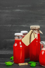 Homemade watermelon kombucha. Healthy probiotic drink, kvass with basil leaves. Fermented beverage