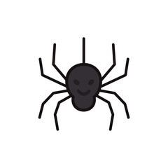 Creepy Halloween spider icon in flat cartoon style, ideal for horror-themed decorations, kids activities, web design, posters, and party clipart