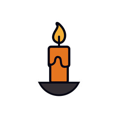 Spooky candle icon for Halloween, flat cartoon vector of burning candle for haunted house decor, magical items, mystery posters, and scary digital art