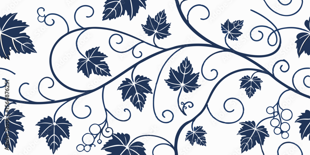 Poster horizontal seamless vector pattern border with intertwined vines and leaves