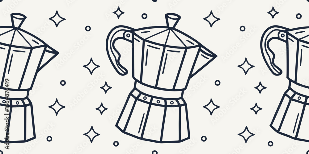 Poster minimalist horizontal seamless vector pattern border with moka pots