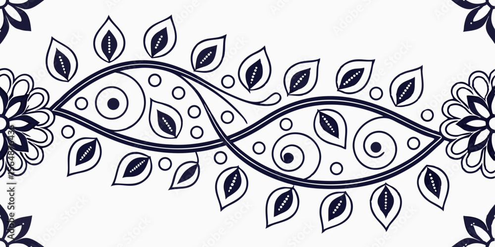 Aufkleber ornamental border with floral and leaf designs in horizontal seamless vector pattern border