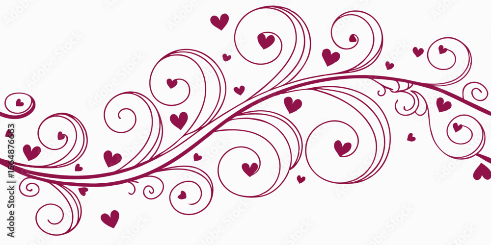 Poster horizontal seamless vector pattern border with swirls and hearts