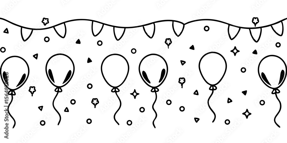 Poster horizontal seamless vector pattern border with balloons and stars
