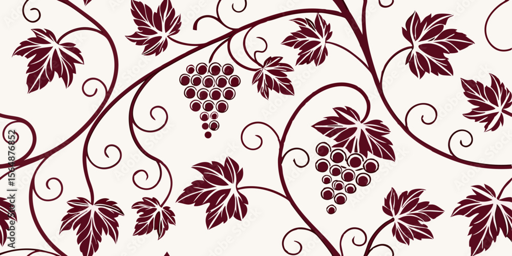 Poster vintage horizontal seamless vector pattern border with grapevine elements