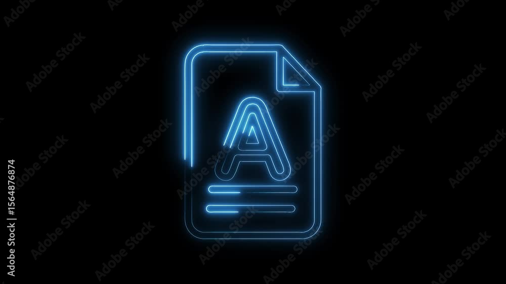 Poster glowing neon document icon on dark background digital file representation