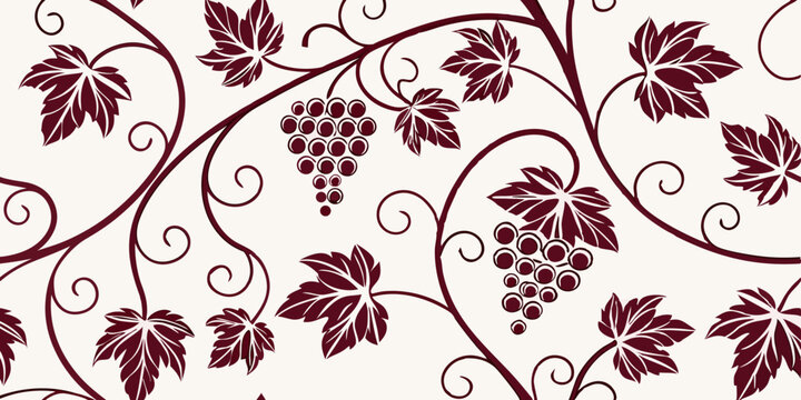 Vintage horizontal seamless vector pattern border
 with grapevine elements  