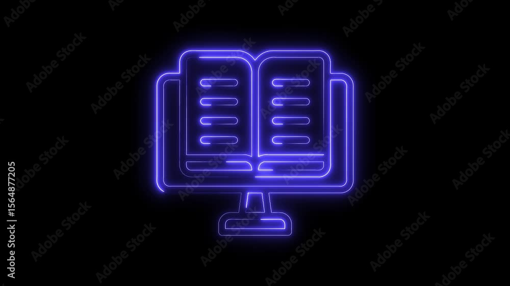 Aufkleber neon book icon on computer screen with glow effect on dark background