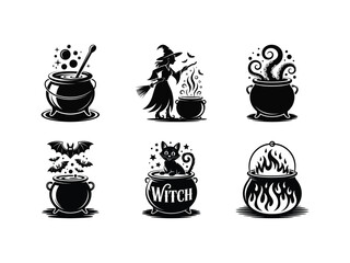Halloween witch cauldron designs with spooky elements potion magic