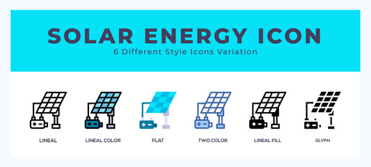 Solar energy icon in filled. thin line. outline stroke and flat style.