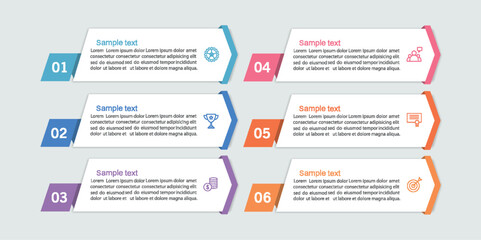 Business infographic vector design template with 6 options, steps or processes. Can be used for workflow layout, diagram, annual report, web design