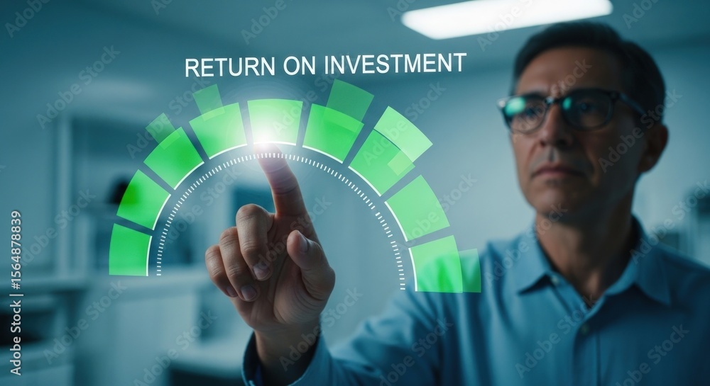 Aufkleber professional works with return on investment progress on a digital interface