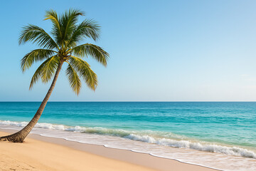 Obraz premium Beautiful beach with palm trees and clear blue water on the island