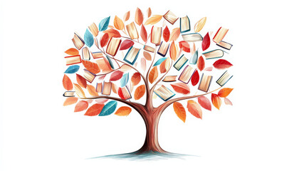 Tree with Book Leaves International Literacy Day Concept
