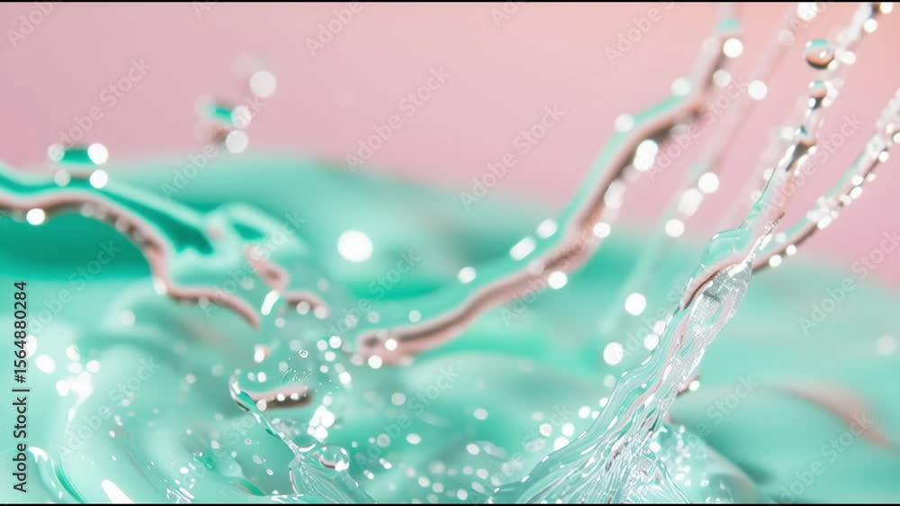 Poster water splashes create captivating patterns in turquoise liquid around midday in a brightly lit studi