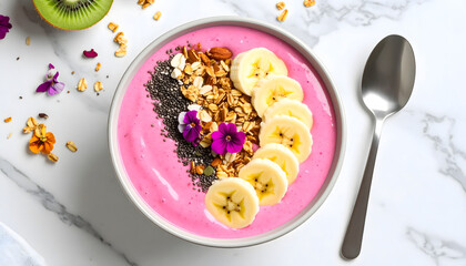 Healthy Pink Smoothie Bowl with Fresh Toppings