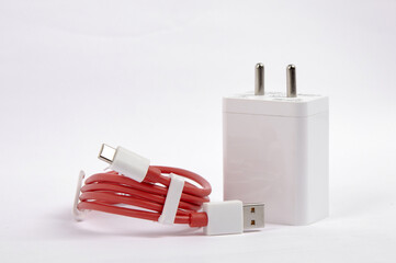 Fast Charging USB Wall Adapter with Type-C Cable – Red & White