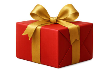 Obraz premium Elegant red gift box wrapped with a golden ribbon, perfect for celebrations and special occasions, isolated on transparent background
