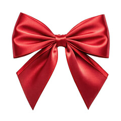 Elegant red satin ribbon bow isolated on transparent background.