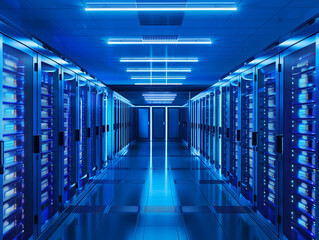 minimal organized server room with cool blue lights
