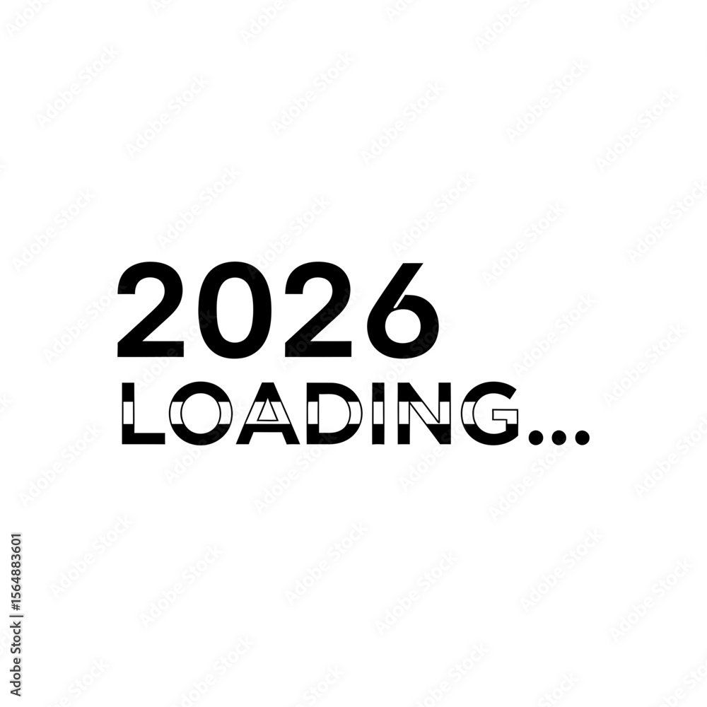 Poster the year 2026 with the word loading isolated on white background