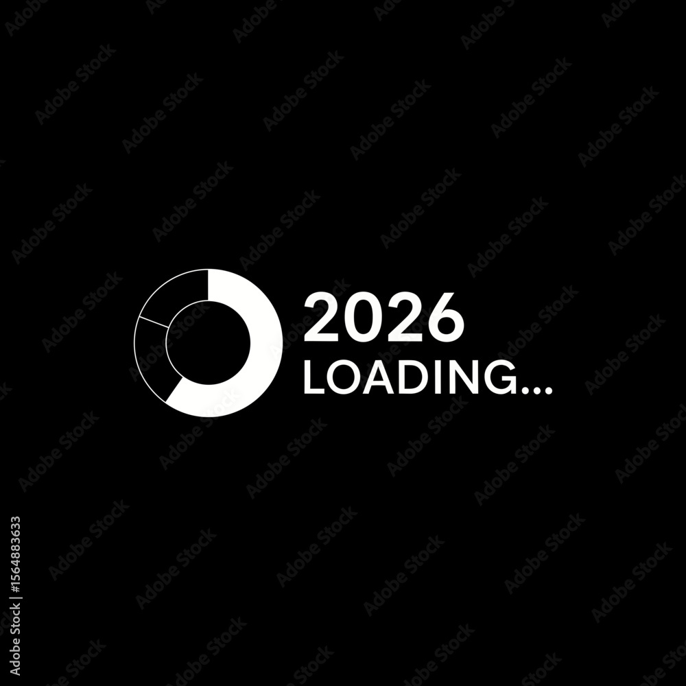 Aufkleber a loading circle with the year 2026 on a black background