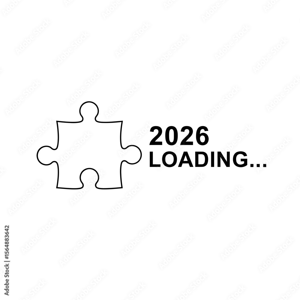 Poster a puzzle piece with the year 2026 loading isolated on white background