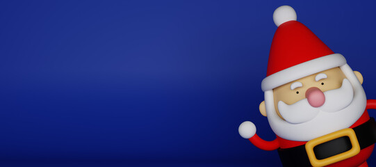 3D illustration of Santa Claus in cartoon style, wearing red hat. Ideal for New Year and Christmas design projects, social media posts, and print materials.