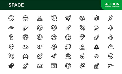 Space, Modern Line Icon Pack – A professional, minimal, and creative collection of cosmic and astronomy symbols in vector line art style.