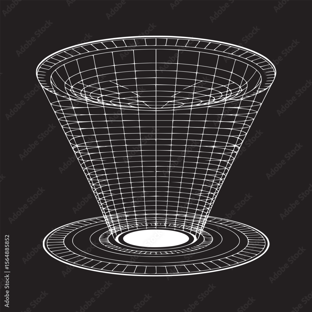Poster wireframe funnel illustration on black background for graphic design and visualization projects use 