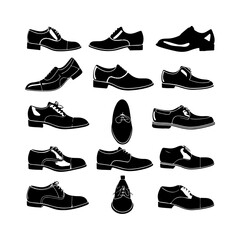 Mens Shoe Silhouette Set Clipart on White Background