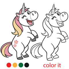 Cute Cartoon Unicorn Coloring Page – Bold Outlines, Cheerful Expression, Playful Fantasy Animal for Kids Activity Book © Sonjoy