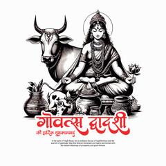 Naklejka premium Happy Vagh Baras Govatsa Dwadashi Festival Social Media Post Design for Hindu Celebration a Day Before Diwali