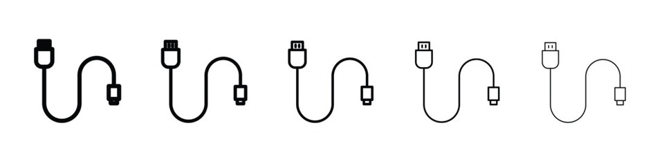 Phone cable icon web Vector collection in black strokes