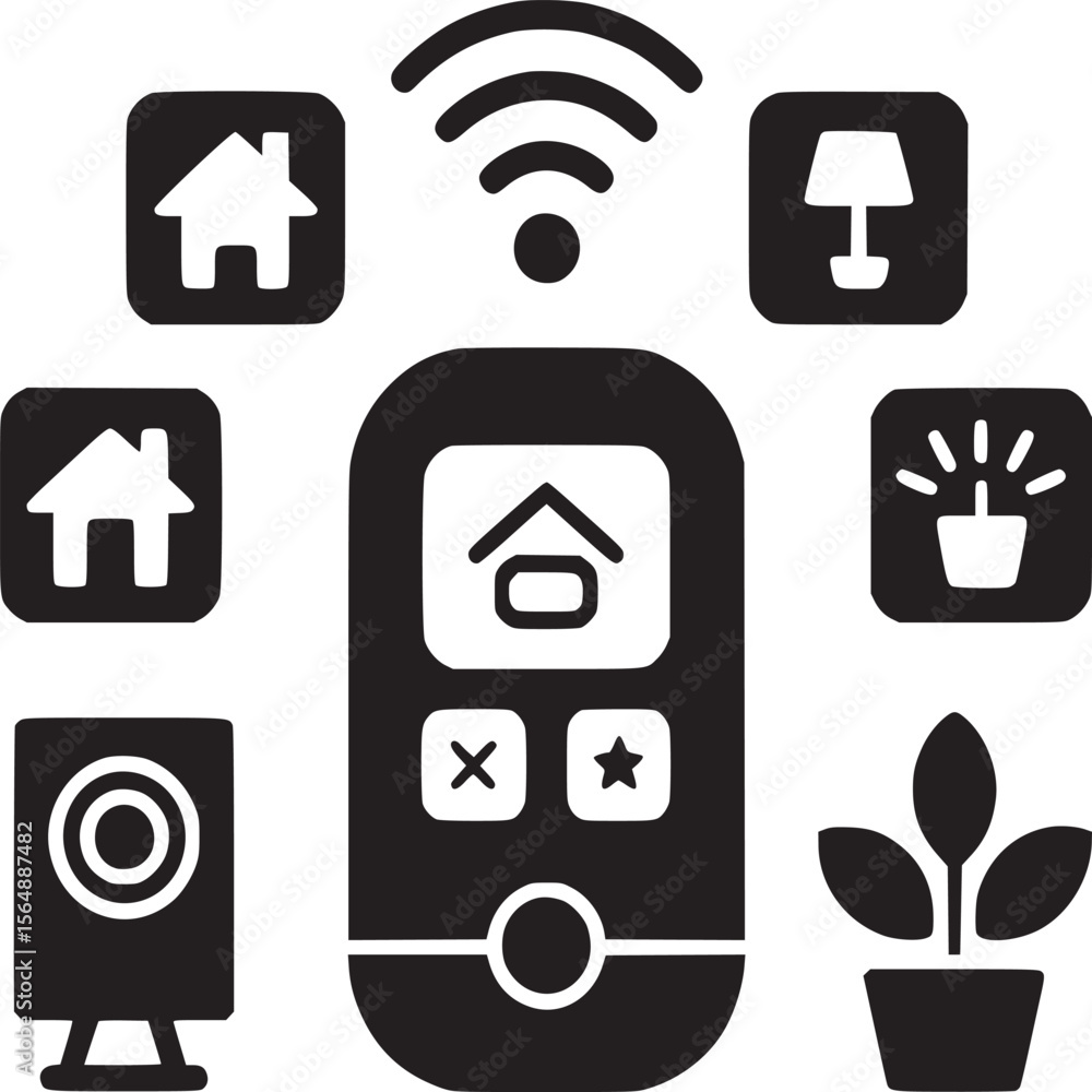 Poster smart home automation control system remote iot devices connectivity technology interface vector ico