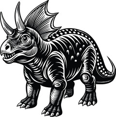 Intricate Line Art Illustration of a Triceratops Dinosaur