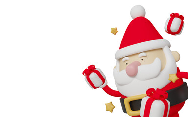 3D illustration of Santa Claus in cartoon style, wearing red hat. Ideal for New Year and Christmas design projects, social media posts, and print materials.