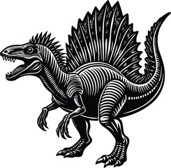 Intricate Line Art Illustration of a Spinosaurus Dinosaur