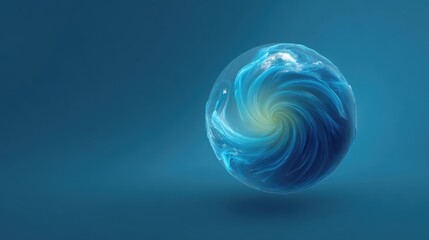 Abstract energy flowing around a clean blue planet, symbolizing global solutions and sustainability with ample copy space