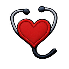 Embroidered Red Heart Stethoscope on Black Background for Healthcare Concepts