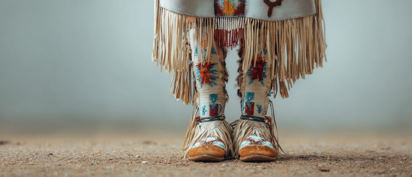 Cultural Heritage Day Native American Regalia with Beadwork and Moccasins on Earth Celebrating Ancestral Pride for Indigenous Awareness and Thanksgiving Season