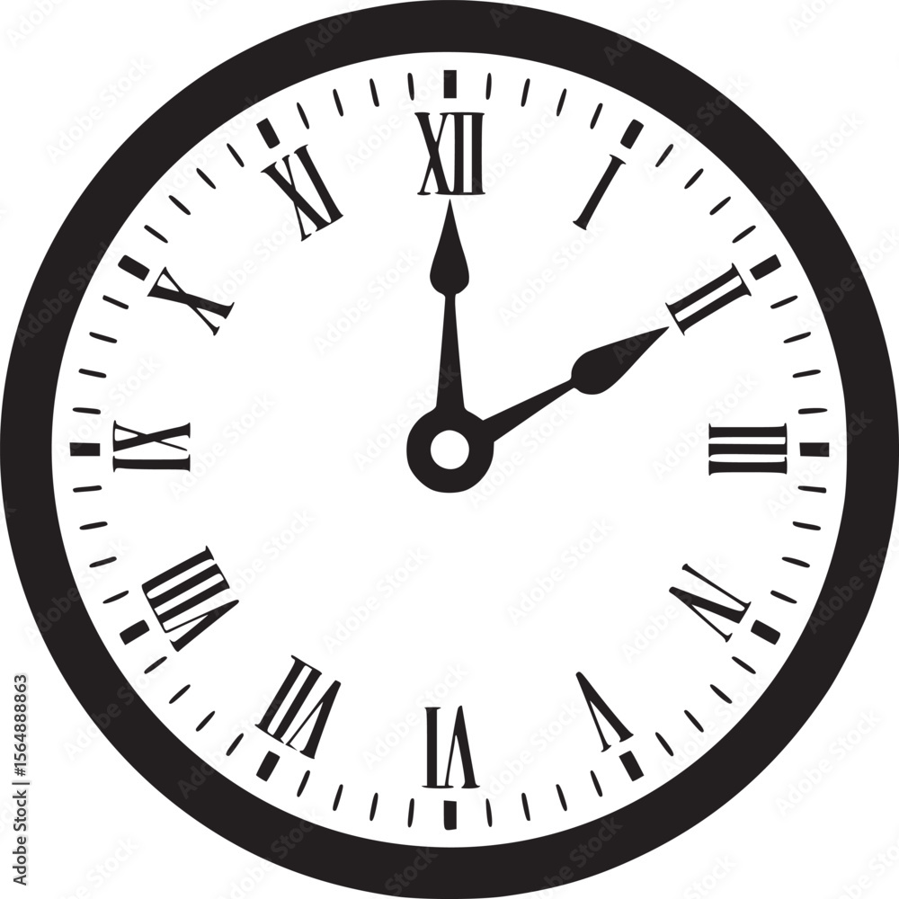 Poster clock face time roman numerals analog watch illustration design graphic image vector background temp
