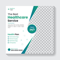 Modern medical healthcare service social media post design template, medical post design template