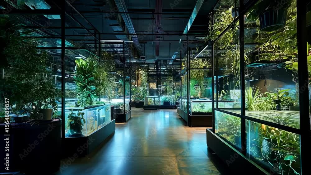 Poster fuzzy glimpse of an indoor farm where nature and technology intersect to create a thriving environme