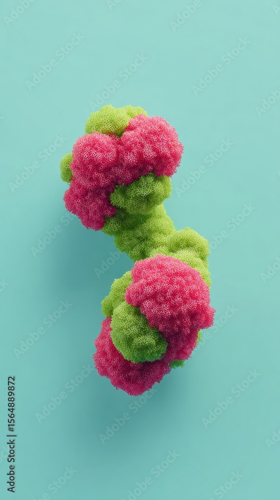 Aufkleber Abstract Twin Particle Clusters Connected by Flowing Streams in Vibrant Colors Representing Quantum Entanglement and Scientific Innovation for Tech Marketing