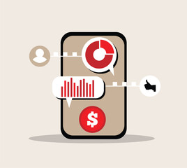 Earning Money on Smartphone by Trading Currencies and Stocks. Growing business and managing finances concept vector art