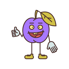 Plum character shows thumbs up and smiling