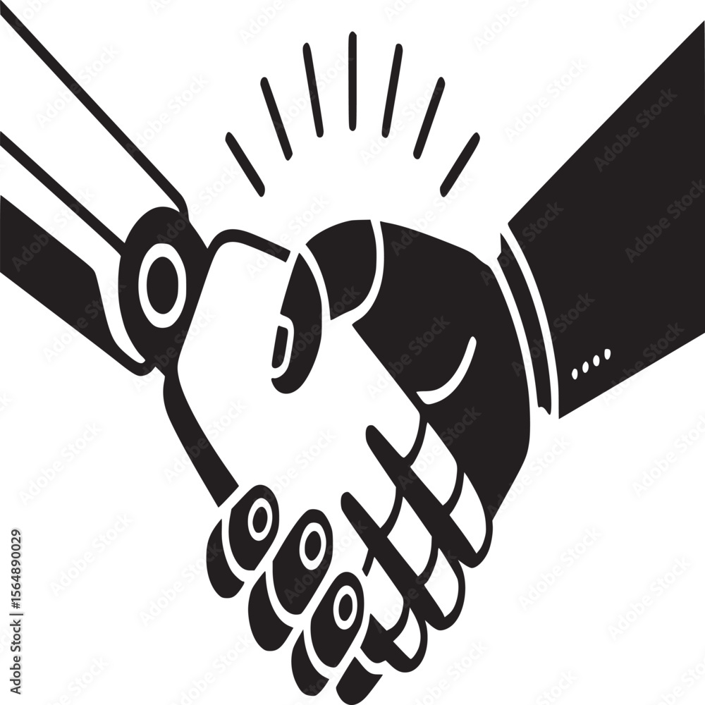 Poster robot handshake ai technology business deal artificial intelligence automation future tech concept o