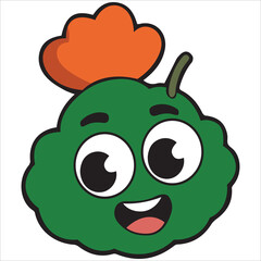 Fototapeta premium Green cartoon face with orange hat vector